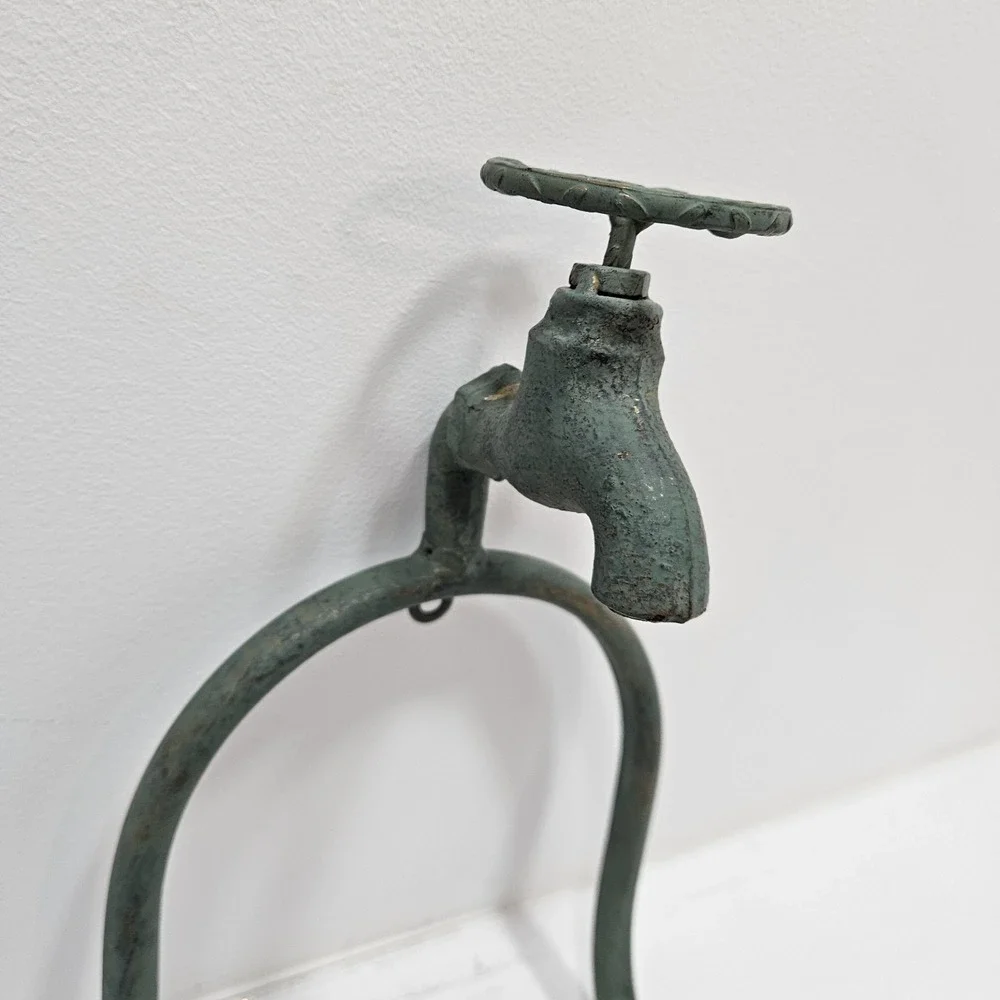 Metal Water Faucet Toilet Paper Primitive Farmhouse Decor Industrial Motif